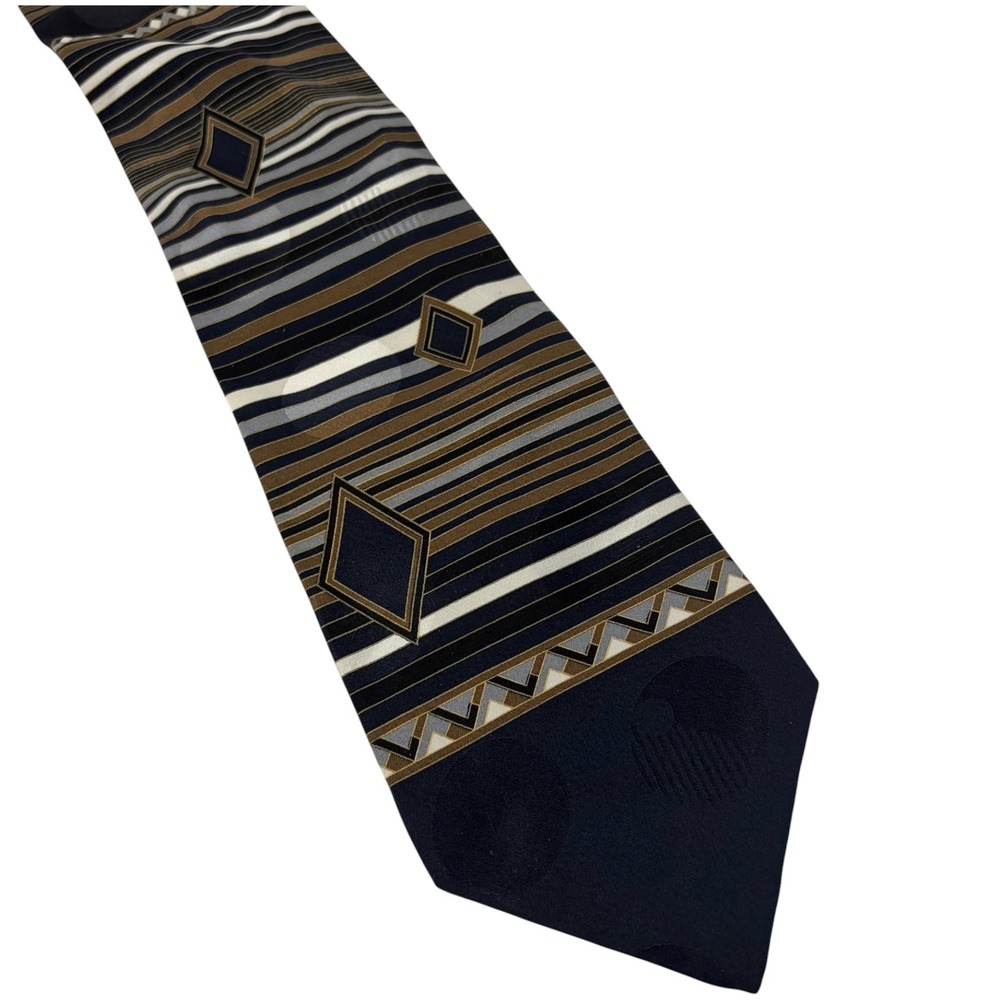 Vintage Zylos George Machado Silk Tie Art Deco Geometric Blue Gold Made USA